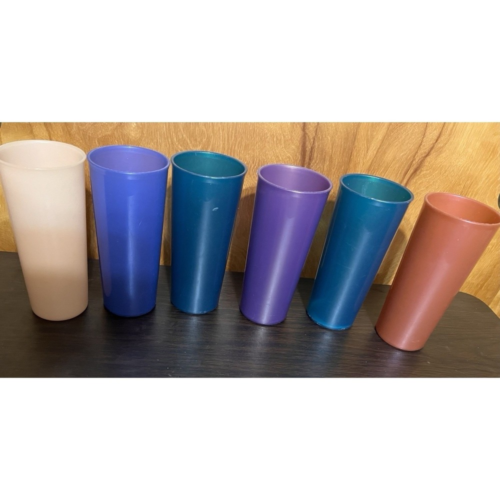 Vintage Tupperware Lot‎ of 6 Jewel Tone Plastic Tumblers 12oz Cups